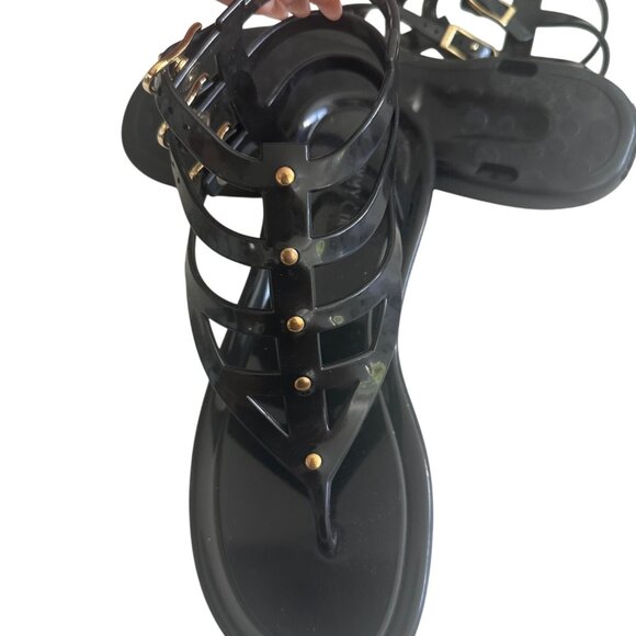 JIMMY CHOO Margot Black Gold Gladiator  Jelly Sandals size 37 / US 7 - Picture 5 of 11